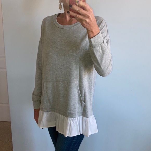 Grey & White Ruffled Hem Tunic Top - Picture 4 of 7